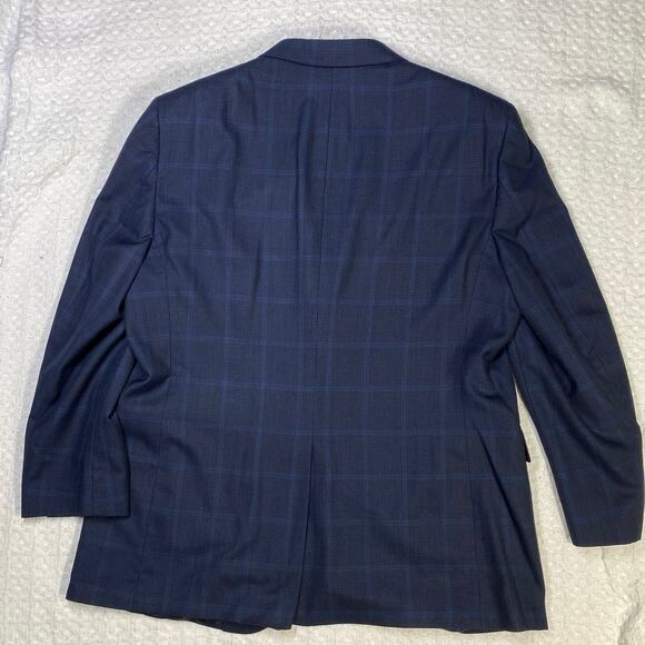 Jos A Bank Men Size 48L Navy & Black Window pane Plaid 3%Linen 43%Wool Blazer - Picture 4 of 12